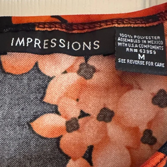 Impressions Black & Orange Floral Top – Size M - Picture 3 of 8